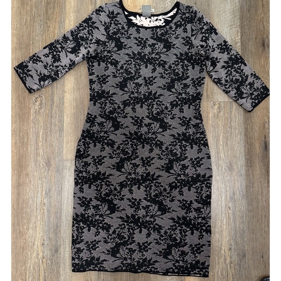 Taylor Womens Floral Sweater Knit‎ Dress Knee Length Business Casual Black Sz L - Picture 3 of 9